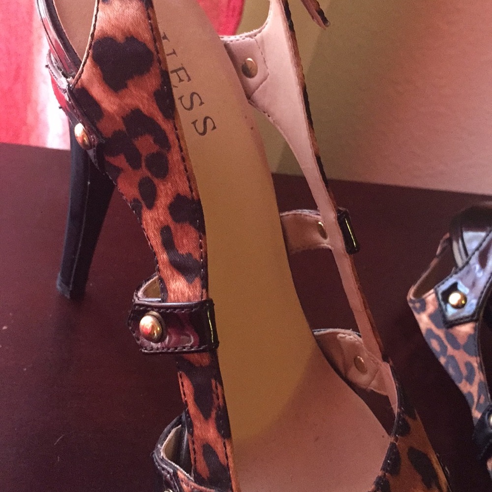 Guess Leopard Peeptoe Slingback Platform Heels - Picture 7 of 8